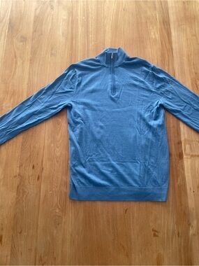 Men's Sky Blue Quarter-Zip Sweater - Merino wool